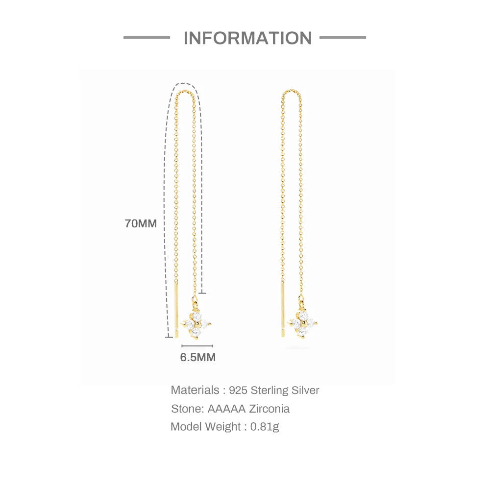 Top Trends: Aide Long Chain Tassel Four-leaf Zircon 925 Sterling Silver Drop Earrings For Women Minimalist 18K Gold Earrings Fine Jewelry Shoppable Styles - Image 2