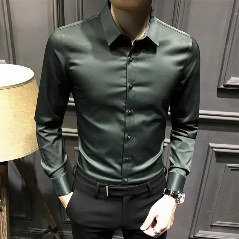 Top Trends: 2023 New Spring And Autumn Luxury Casual Business Dress Polo Collar Solid Color Wrinkle Resistant Long Sleeve Men's Suit Shirt Shoppable Styles