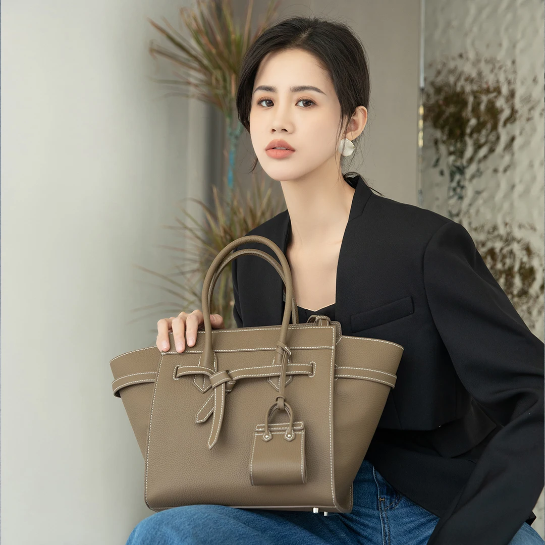 Top Trends: Fashion Large Capacity Solid Genuine Leather Tote Bag Luxury High Quality Cowhide Handbags For Women Versatile Simple Trendy Bag Shoppable Styles