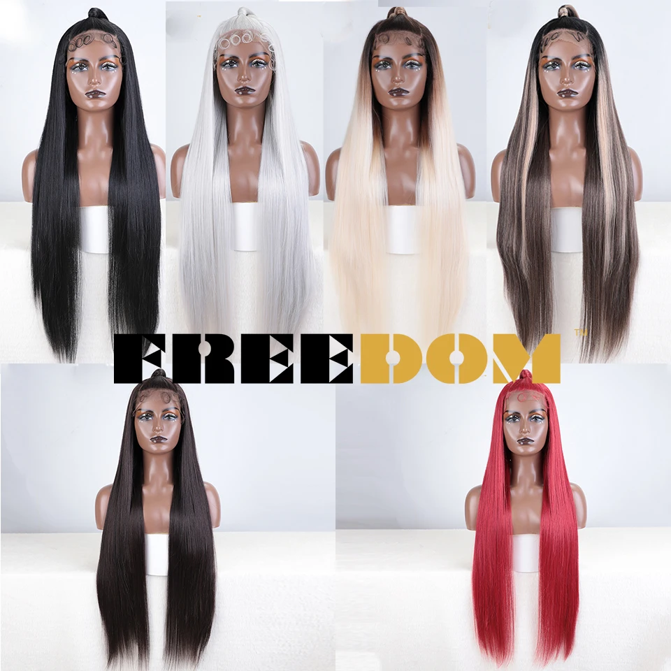 Top Trends: FREEDOM Synthetic Straight Lace Front Wigs For Black Women 13x4 Updo Ombre Brown Red White Long Straight Wigs With Baby Hair Shoppable Styles - Image 2