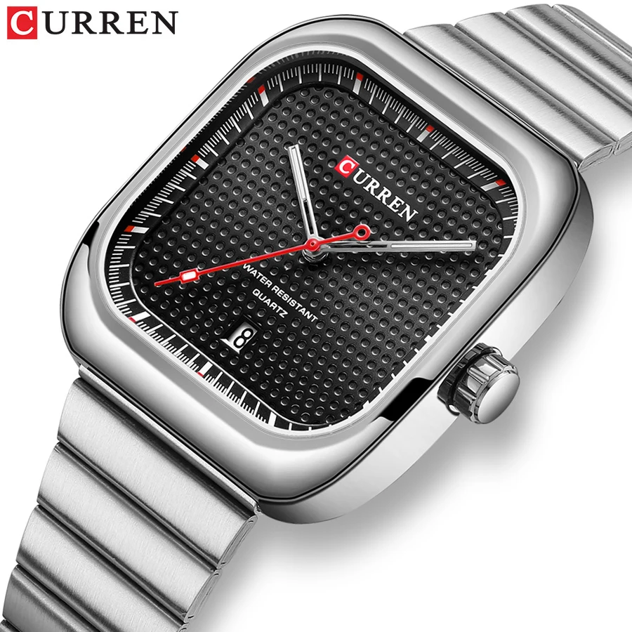 Top Trends: CURREN Fashion Square Men&#039;s Business Quartz Watch Stainless Steel Luminous Calendar Clock Male 36MM Large Dial Sports Wristwatch Shoppable Styles