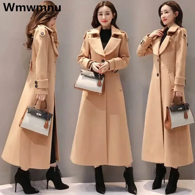 Top Trends: Winter Womens Elegant Long Woolen Coats Warm Slim Thicken Trench Overcoat Office Lady Fashion Plus Size 70kg Classic Jackets New Shoppable Styles