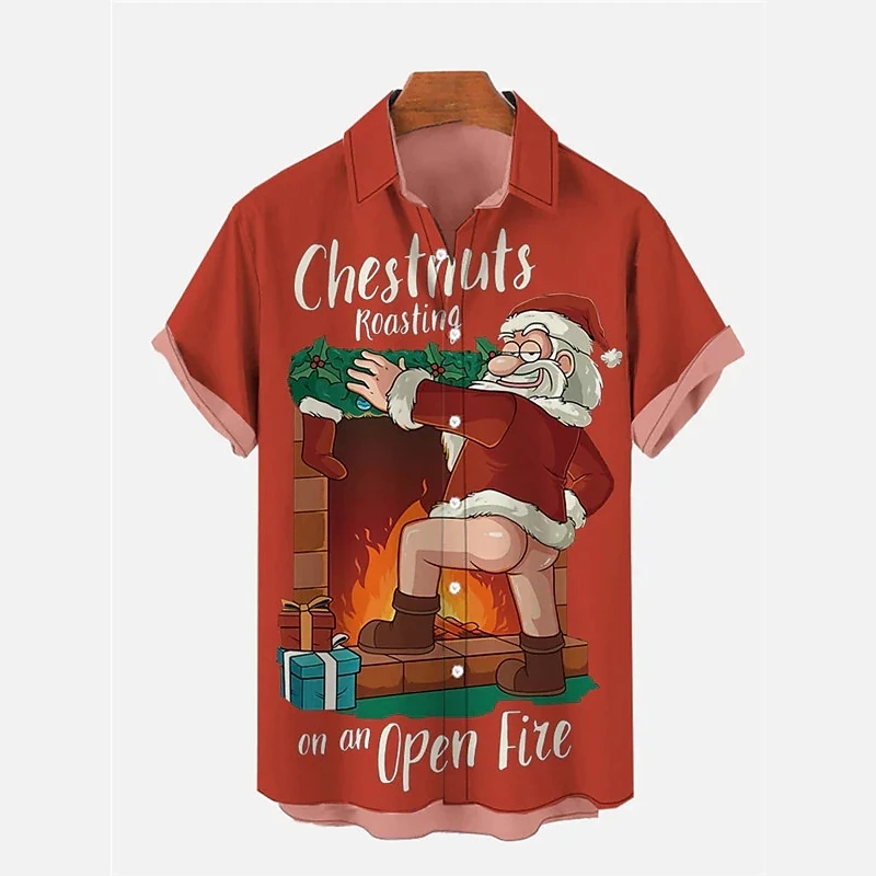 Top Trends: Christmas Men's Shirt Short Sleeve Tops Funny Santa Claus Graphic Turndown Collar Shirts Oversized Male Christmas Party Apparel Shoppable Styles - Image 2