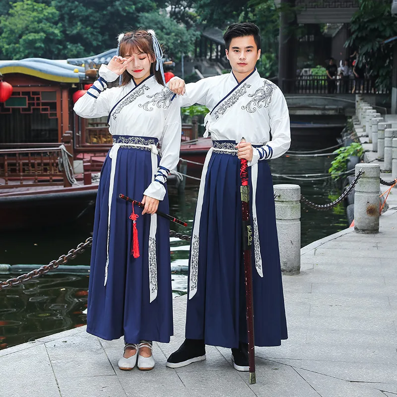 Top Trends: Chinese Dress Korean Hanfu White Blue Men Women Dresses Chinese Style Cosplay Embroidery Kimono Traditional China Clothing Shoppable Styles