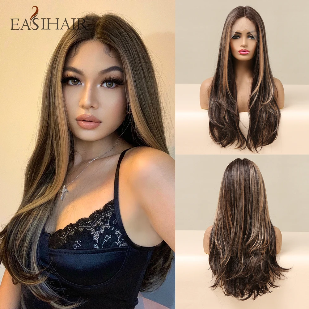 Top Trends: EASIHAIR Long Brown Lace Front Synthetic Natural Hair Wigs Blonde Highlight Lace Frontal Wig For Women Cosplay Wigs High Density Shoppable Styles