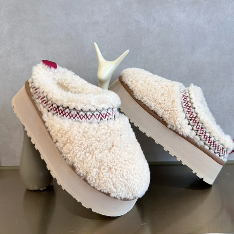 Top Trends: Luxury Shearing Braid Platform Mule Shoes Woman Winter Warm Fur Lazy Loafers Ladies Brand Design Thick Sole Lambwool Short Boots Shoppable Styles