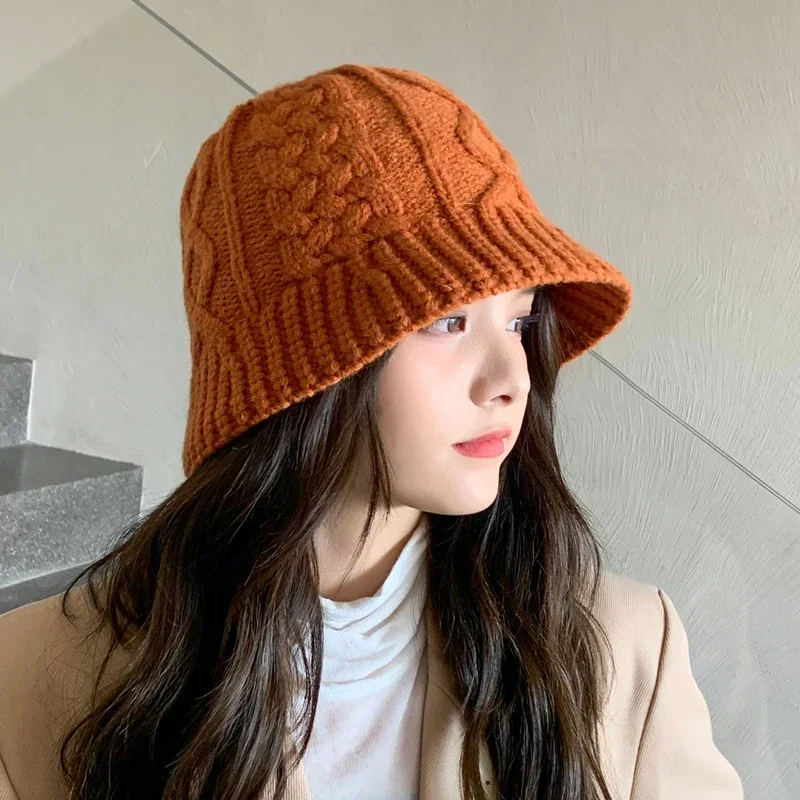 Top Trends: Wool Blended Woolen Yarn Bucket Hat Women Winter Korean Version Versatile Warm Japanese Solid Color Knitted Thickened Basin Hat Shoppable Styles - Image 4