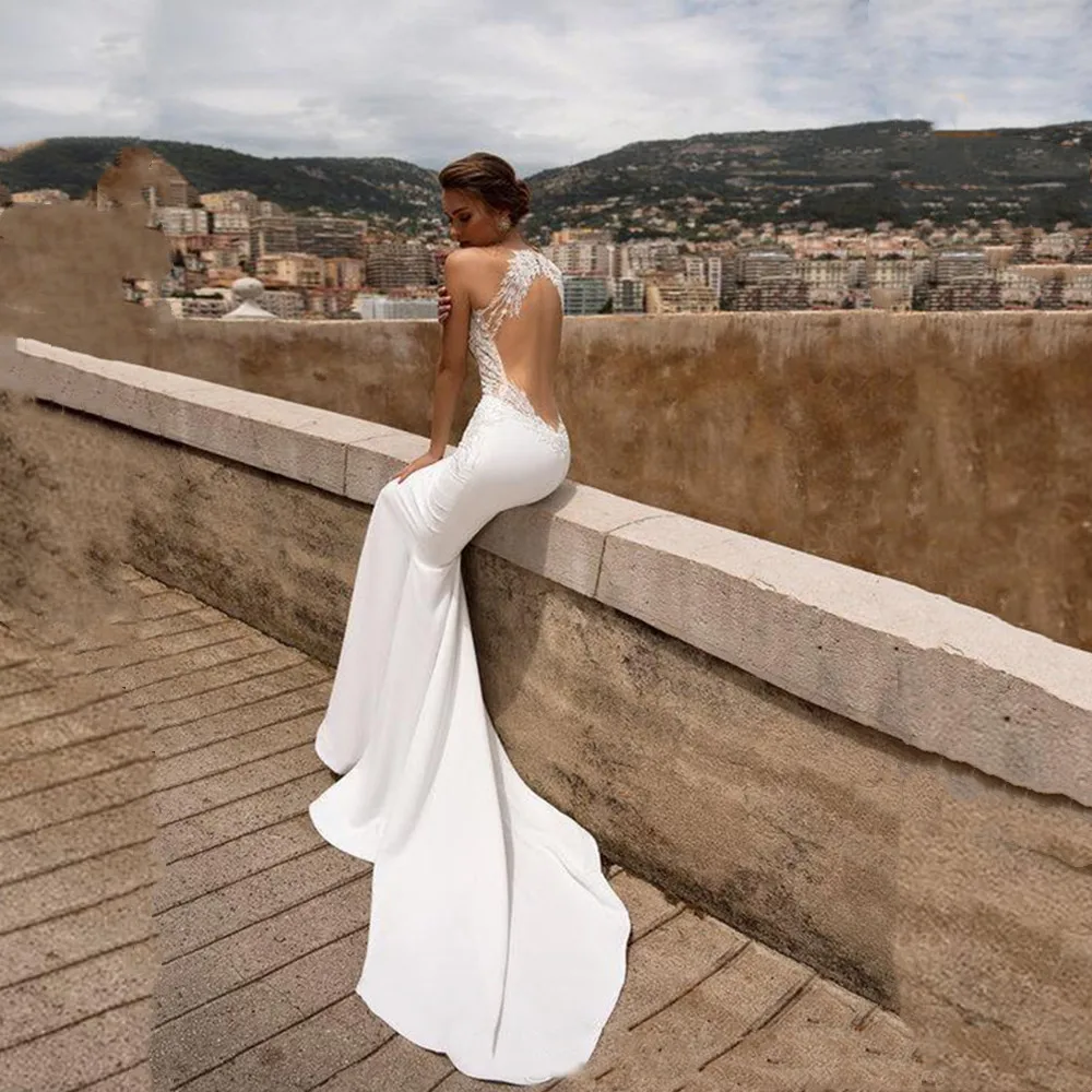 Top Trends: Sexy Mermaid Open Back Wedding Dresses For Women 2023 V Neck Lace Appliqued Backless Beach Bridal Gowns White Vestidos De Novia Shoppable Styles - Image 2