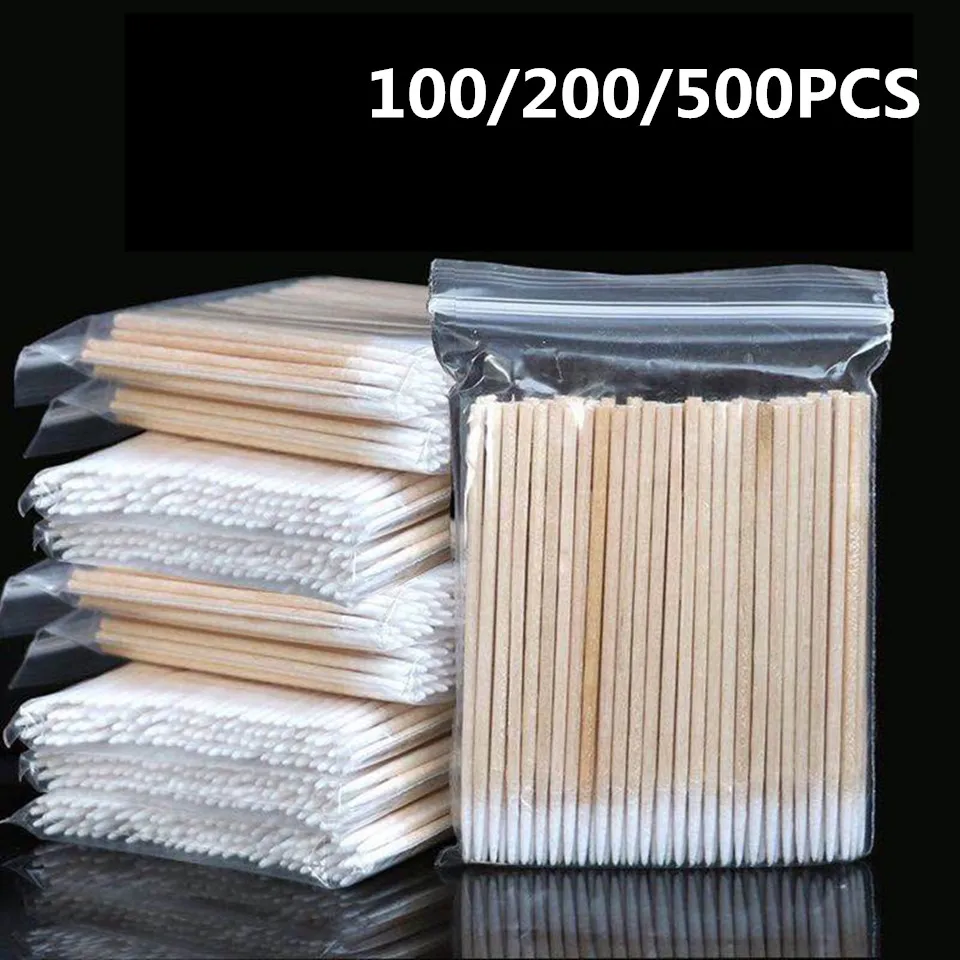 Top Trends: 100 / 200 / 500pcs Disposable Mini Cotton Swabs Cleaning Wood Sticks For Eyelash Eyeliner Lip Tattoo Use Mascara Wand Makeup Tool Shoppable Styles