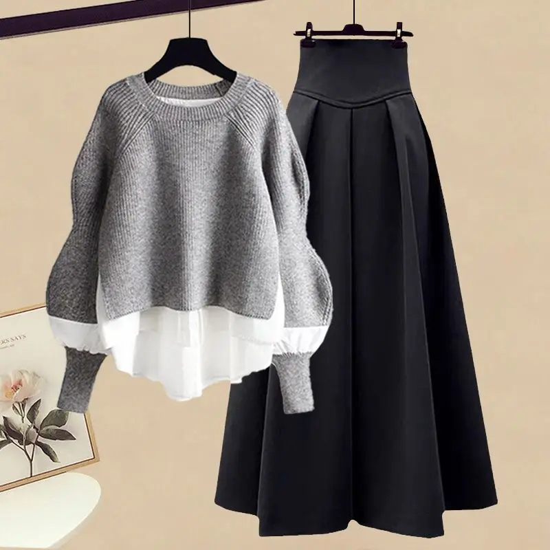 Top Trends: Women Spring Autumn Two Pieces Sets Korean Long Sleeve Pullover Knitted Sweater And Pleated Skirt Long Suit Shoppable Styles