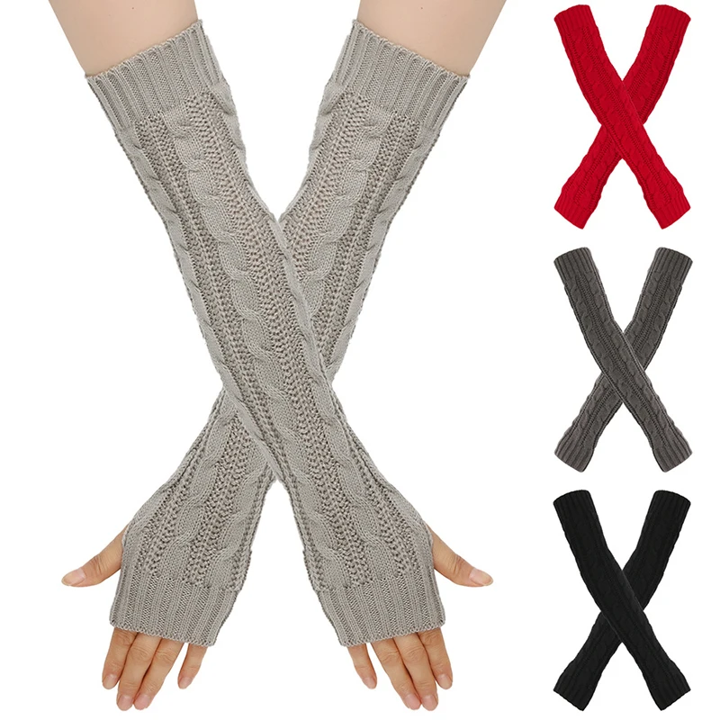 Top Trends: Knitted Wool Half-Finger Long Glove Autumn Winter Warm Thickened Guard Arm Wrist Sleeve Twist Fingerless Arm Warmers Punk Mitten Shoppable Styles