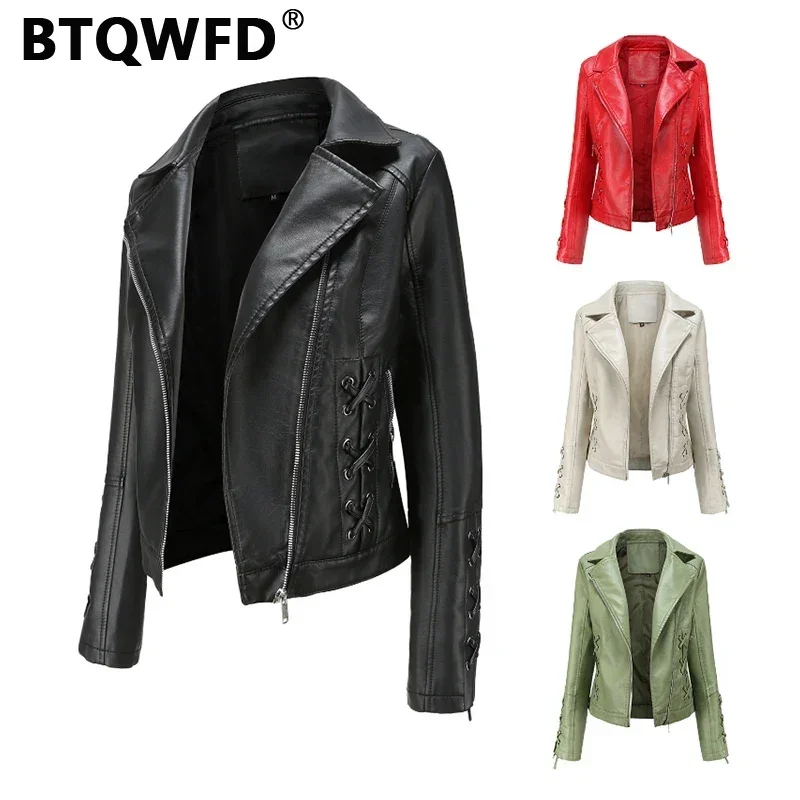 Top Trends: BTQWFD Women&#039;s Jackets Biker Clothing Spring Autumn Winter Faux Leather Casual Coats Female Motorcycles Outwear 2023 New Zipper Shoppable Styles