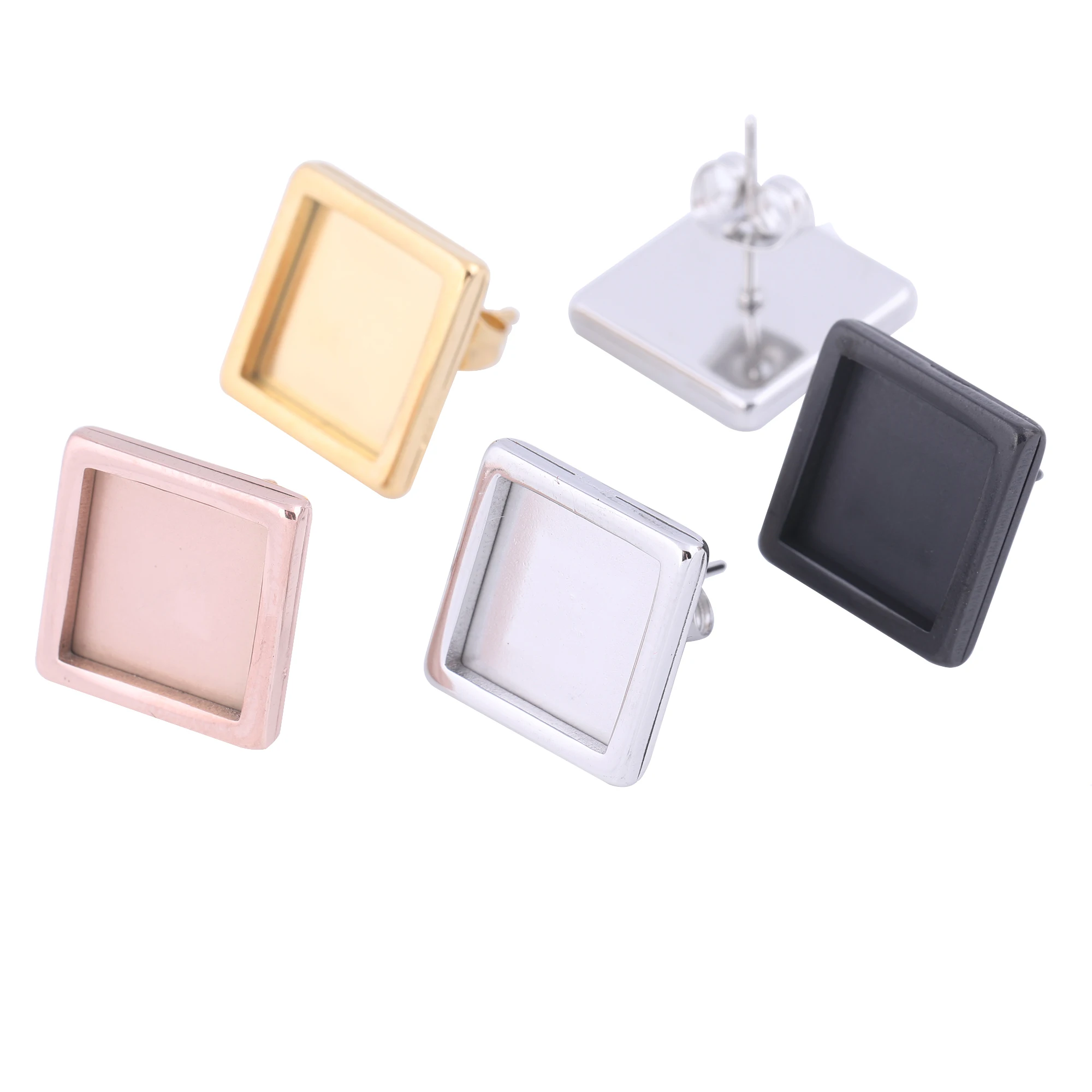 Top Trends: 20pcs Stainless Steel Rose Gold Stud Earring Bezel Setting Blanks Fit 10mm Square Cabochon Base Trays Diy Jewelry Findings Shoppable Styles