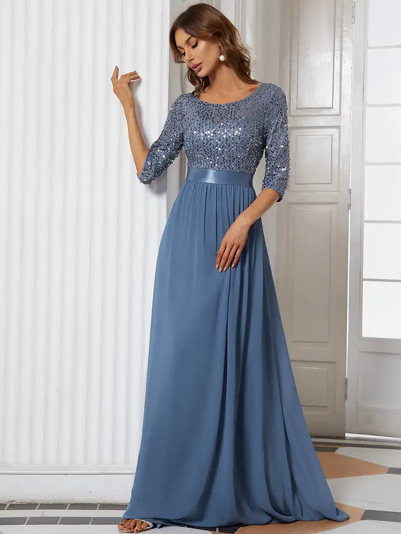 Top Trends: Elegant Evening Dresses A-LINE Chiffon Sleeve Crew Neck 2024 Ever Pretty Of Dusty Navy Simple Sequins Bridesmaid Dress Women Shoppable Styles - Image 3