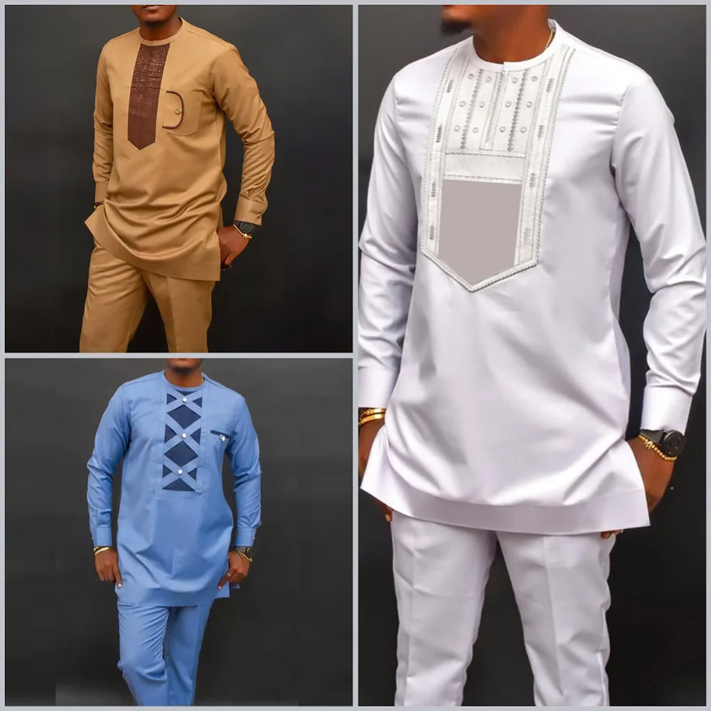 Top Trends: New 2Pc Luxury African Traditional Men&#039;s Clothing Elegant Full Suits Male Pant Sets To Dress Native Outfit Ethnic Dashiki Kaftan Shoppable Styles