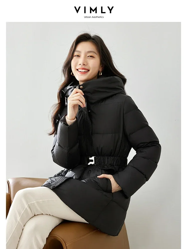 Top Trends: Vimly Black Puffer Duck Down Jacket Women 2023 Winter Long Down Coats Stand Collar Hooded Thick Warm Windproof Overcoats 50669 Shoppable Styles