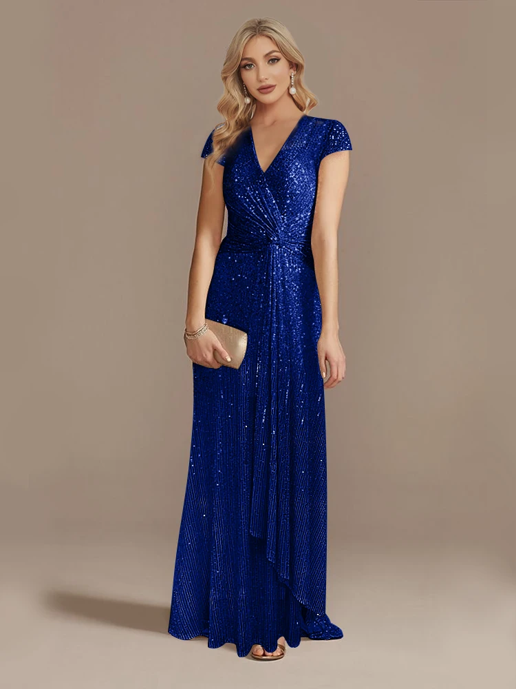 Top Trends: Lucyinlove New Luxury Blue V-Neck Sequin Evening Dresses Elegant 2024 Women Party Maxi Dress Gowns Long Cocktail Dress Prom Shoppable Styles