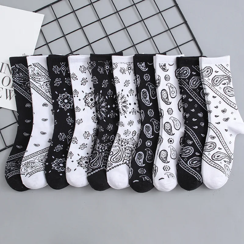 Top Trends: High Quality Harajuku Cotton Socks Inscription Printing Hip-hop Men's Cashew Flower Sports Stitching High-top Socks Shoppable Styles