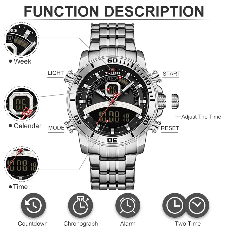 Top Trends: NAVIFORCE Luxury Watches For Men Fashion Original Digital Wristwatch Military Sport Quartz Man Watch Steel Band Waterproof Clock Shoppable Styles - Image 3