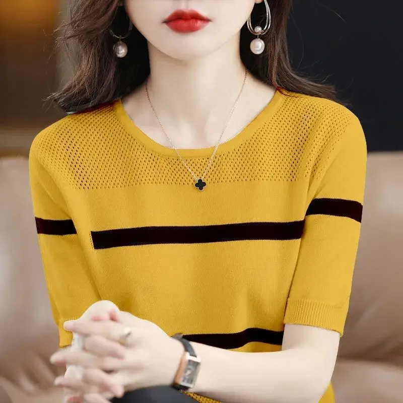 Top Trends: Fashion O-Neck Knitted Loose Hollow Out Blouse Women&#039;s Clothing 2023 Summer New Casual Pullovers Short Sleeve Commute Shirt Shoppable Styles