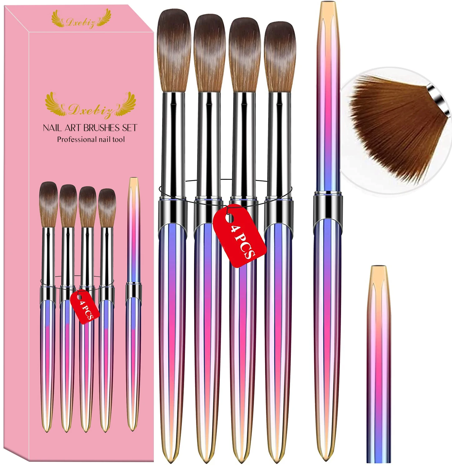 Top Trends: 4pcs Kolinsky Acrylic Nail Brush Set Size 10 / 12 / 14 / 16 For Acrylic Powder Application Brushes Art Extension & Carving Salon Home Shoppable Styles