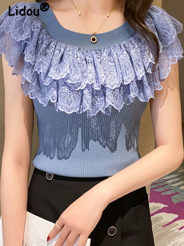 Top Trends: Elegant Fashion Lace Hollow Out Round Neck Sleeveless Slim Solid Color Pullovers New Summer Women 2022 Shirt Women's Clothing Shoppable Styles