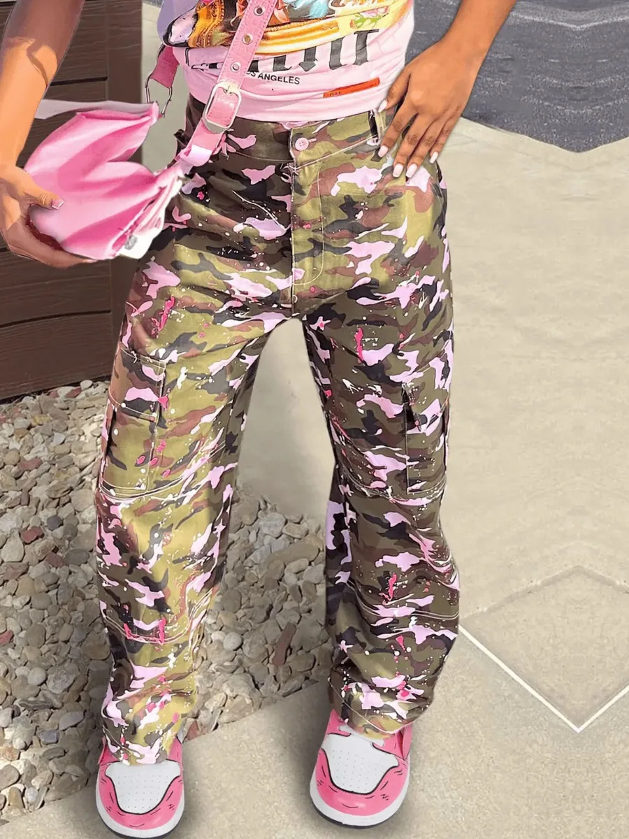 Top Trends: LW Autumn &amp; Winter Women Cargo Trousers Streetwear Pink Camouflage High Waist Side Pocket Design Long Fashion Pants XS-3XL Shoppable Styles