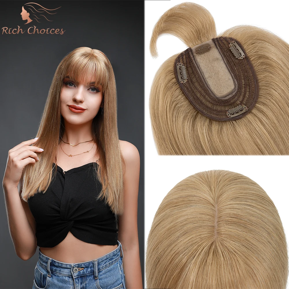 Top Trends: Rich Choices 10x12cm Human Hair Toppers With Bangs For Women Wig Silk Base Hair Pieces Clip In Hair Extensions Natural Hairpiece Shoppable Styles