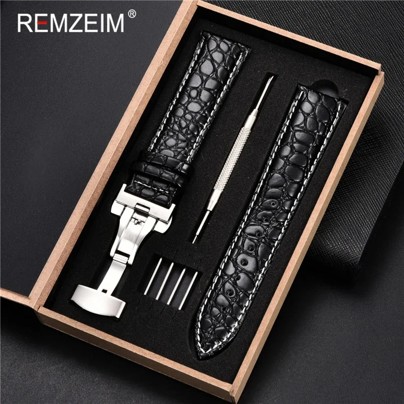 Top Trends: REMZEIM Calfskin Leather Watchband 18mm 19mm 20mm 21mm 22mm 24mm Women Men Leather Strap Watch Band Accessories Wristband Shoppable Styles