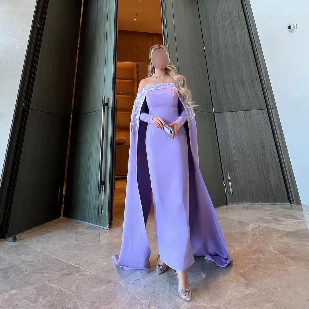 Top Trends: Lavender Mermaid Prom Dresses Saudi Arabic Satin Lace Long Sleeves Formal Party Gowns Dubai Women Shoppable Styles