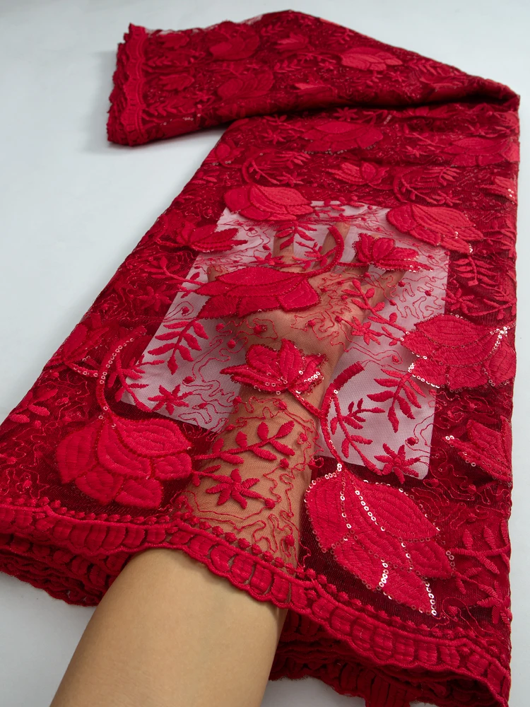 Top Trends: Red African Lace Fabric 2024 2.5Yards Embroidered Nigerian Laces Fabric Bridal High Quality French Tulle Lace Fabric TY3243 Shoppable Styles