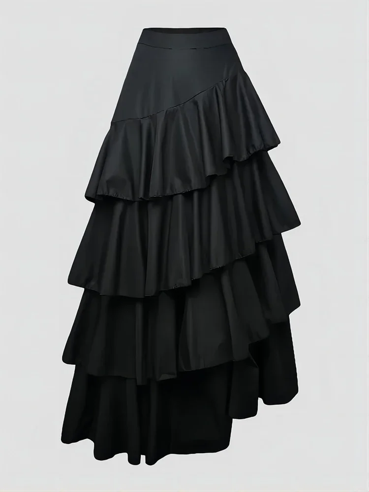 Top Trends: Women's High Waist Layered Ruffle Maxi Cake Skirt Elegant Party Wedding Guest Y2K Solid Vintage Black Solid A Line Skirts Shoppable Styles - Image 5