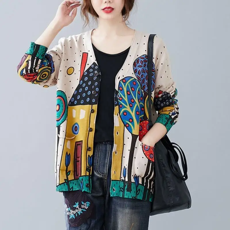 Top Trends: Jacquard Vintage Women Cardigans Sweaters Spring Autumn Long Sleeve Loose Knitted Shirt 2022 New Fashion Korean Clothing Coats Shoppable Styles