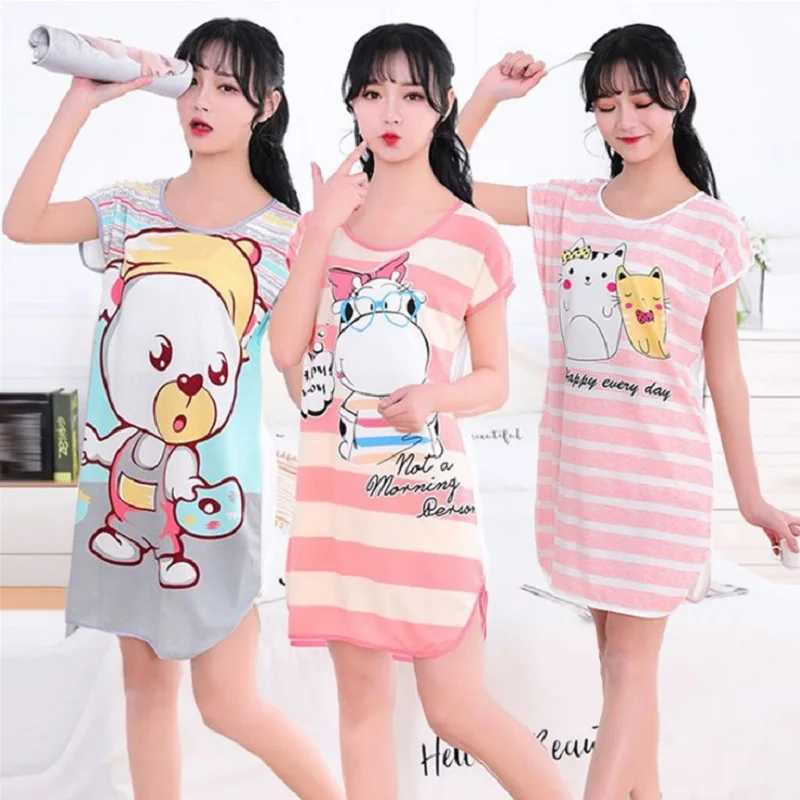 Top Trends: Women Printed Cartoon Sexy Sleepwear Round Neck Lingerie Cute Nightdress One Piece Thin Summer Female Pajamas Nighty Home Wear Shoppable Styles