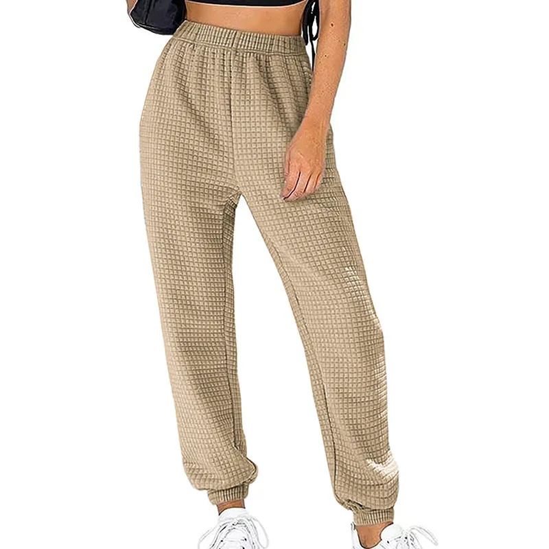 Top Trends: 2023 Autumn And Winter Solid High Waist Elastic Sports Waffle Pattern Patch Loose Fashion Casual Elegant Commuter Basic Pants Shoppable Styles