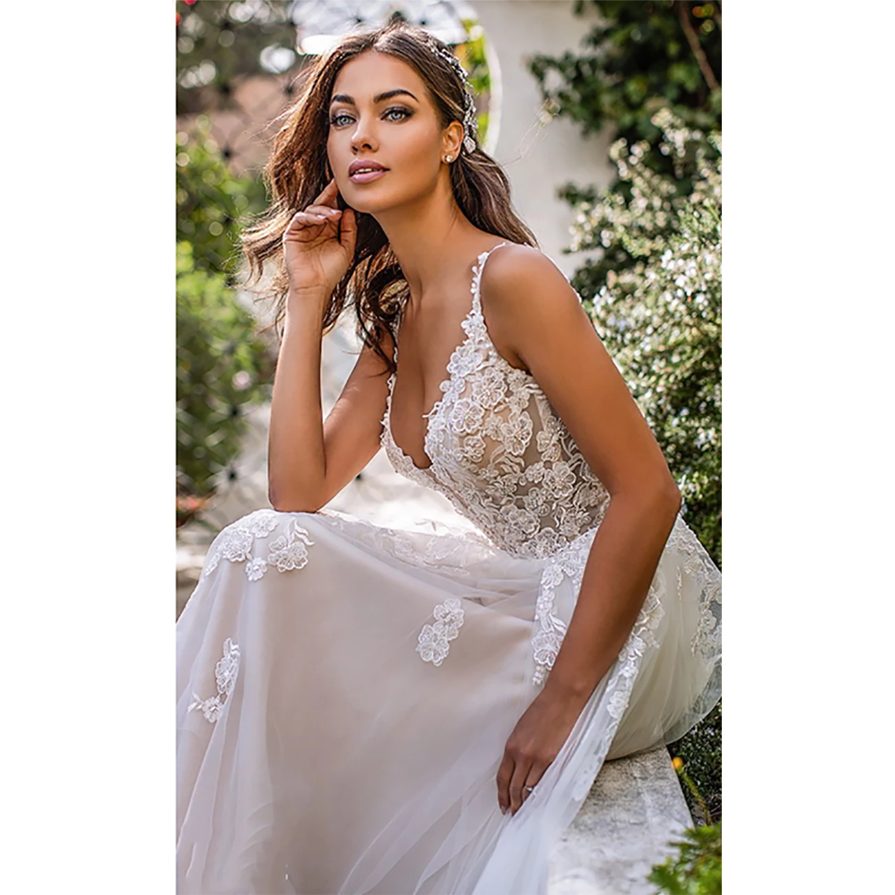 Top Trends: Long Boho A-Line Backless Wedding Dress 3D Flowers Spaghetti Straps Bride Dresses Princess Floor Length Wedding Gown Shoppable Styles - Image 3