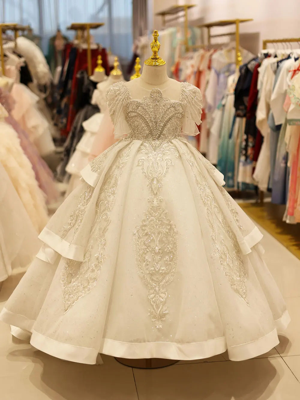 Top Trends: Jill Wish Luxury Arabic White Girl Quinceanera Dresses Beaded Pearls Dubai Princess Gown For Kids Birthday Wedding Party J095 Shoppable Styles