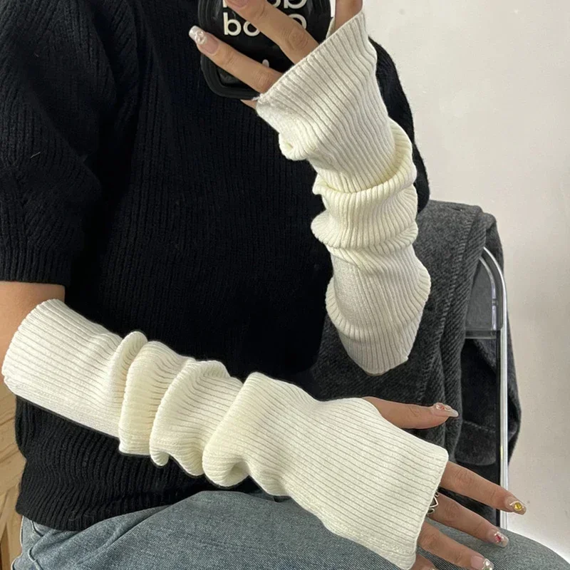 Top Trends: Long Fingerless Gloves Women Mitten Winter Arm Warmer Knitted Arm Sleeve Fashion Casual Soft Girls Clothes Punk Gothic Gloves Shoppable Styles