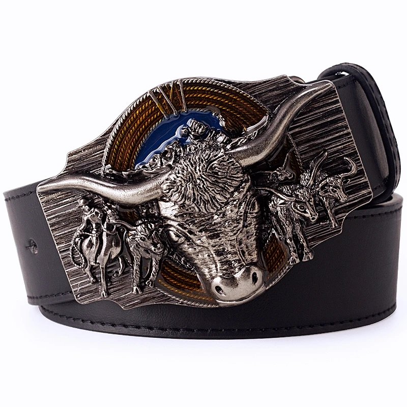 Top Trends: Skull Bull Ox Horn Men Leather Belt Cow Head Skeleton Western Cowboy Style Decoration Women Jeans Waistband Shoppable Styles