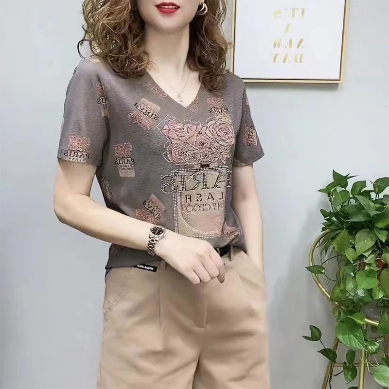 Top Trends: 2023 Summer New Oversized Bronzing Print Loose Casual Short Sleeve T-shirt Female Trend Fashion All-match Pullover Top Women Tee Shoppable Styles - Image 2