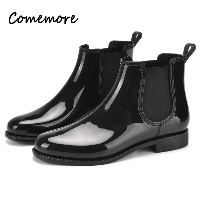 Top Trends: Comemore Rain Boot Waterproof Round Toe Elastic Band Low Heels Fashion Non-slip Ladies Rubber Shoes Women Chelsea Ankle Boots 41 Shoppable Styles