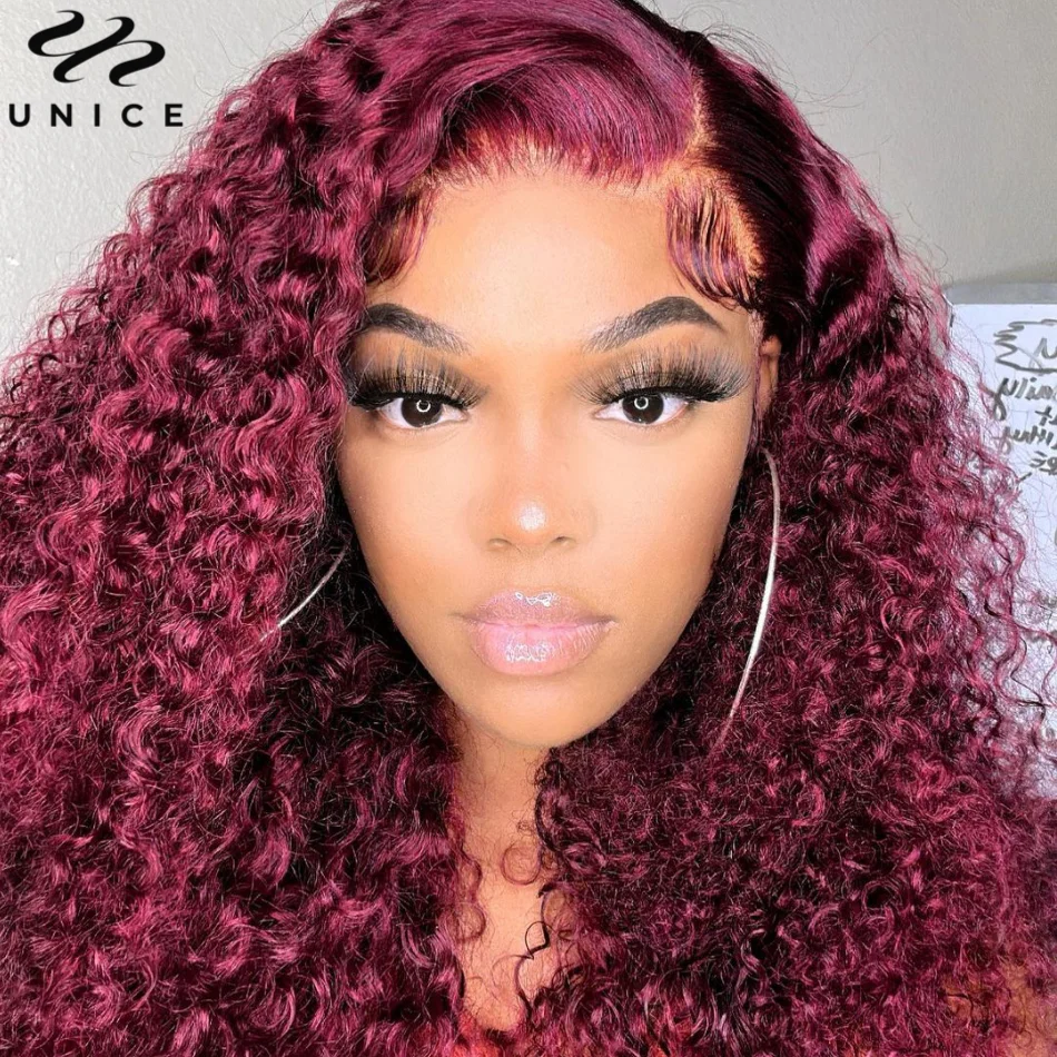 Top Trends: UNice Hair 99J Burgundy Curly Lace Wigs Human Hair Preplucked 13x4 Lace Frontal Wig 4x4 Lace Closure Wig For Women Shoppable Styles