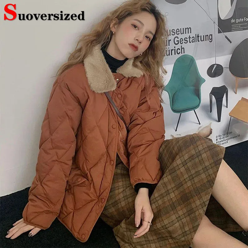 Top Trends: Winter Solid Warm Cotton Padded Coats Loose Women Thicken Snow Wear Parkas Oversized 4xl Causal Korean Short Fur Collar Jackets Shoppable Styles