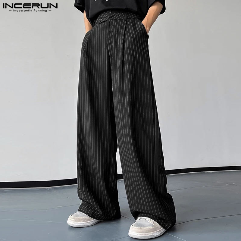 Top Trends: INCERUN 2023 Korean Style New Men Pantalons Fashion High Waist Stripe Long Pants Casual Streetwear Male Straight Trousers S-5XL Shoppable Styles