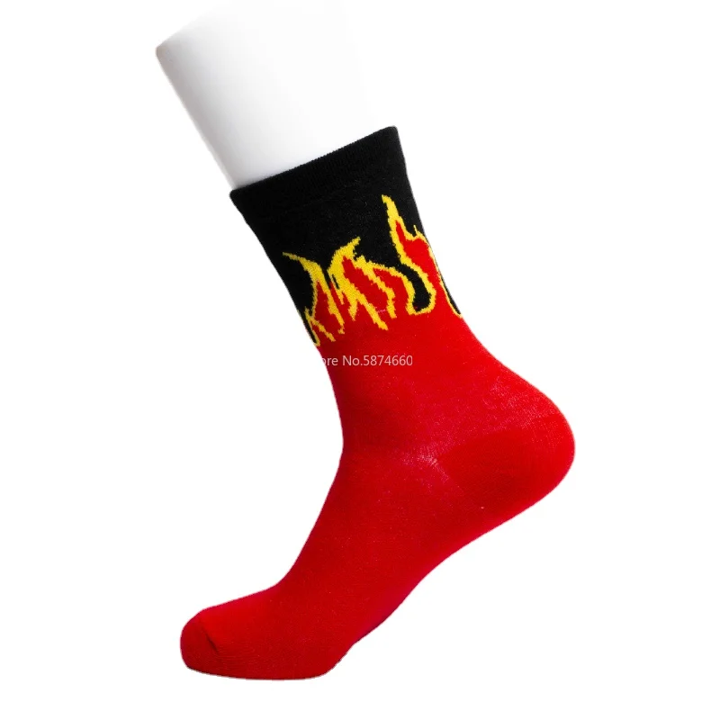 Top Trends: 1 Pairs Men Fashion Hip Hop Hit Color On Fire Crew Socks Red Flame Blaze Power Torch Hot Warmth Street Skateboard Cotton Socks Shoppable Styles