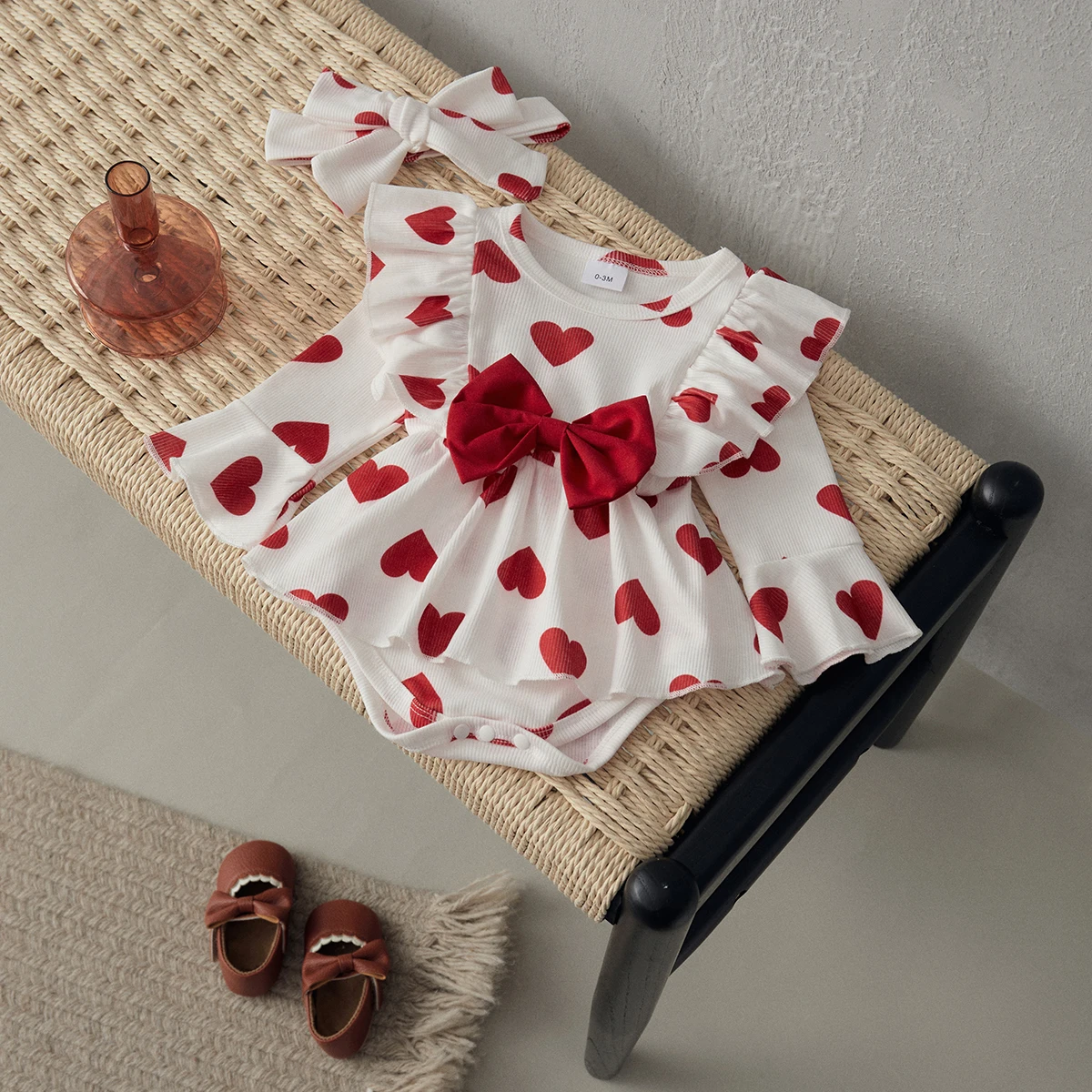 Top Trends: BeQeuewll Newborn Girl Outfit Long Sleeve Crew Neck Heart Print Bow Romper With Hairband Valentines Day Clothes For 0-18 Months Shoppable Styles