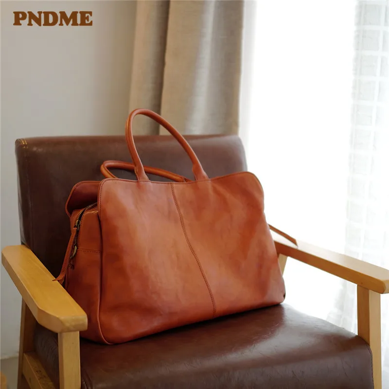 Top Trends: PNDME Casual Genuine Leather Men's Women's Travel Bag Weekend Outdoor Large-capacity Soft Real Cowhide Fitness Bag Big Handbag Shoppable Styles