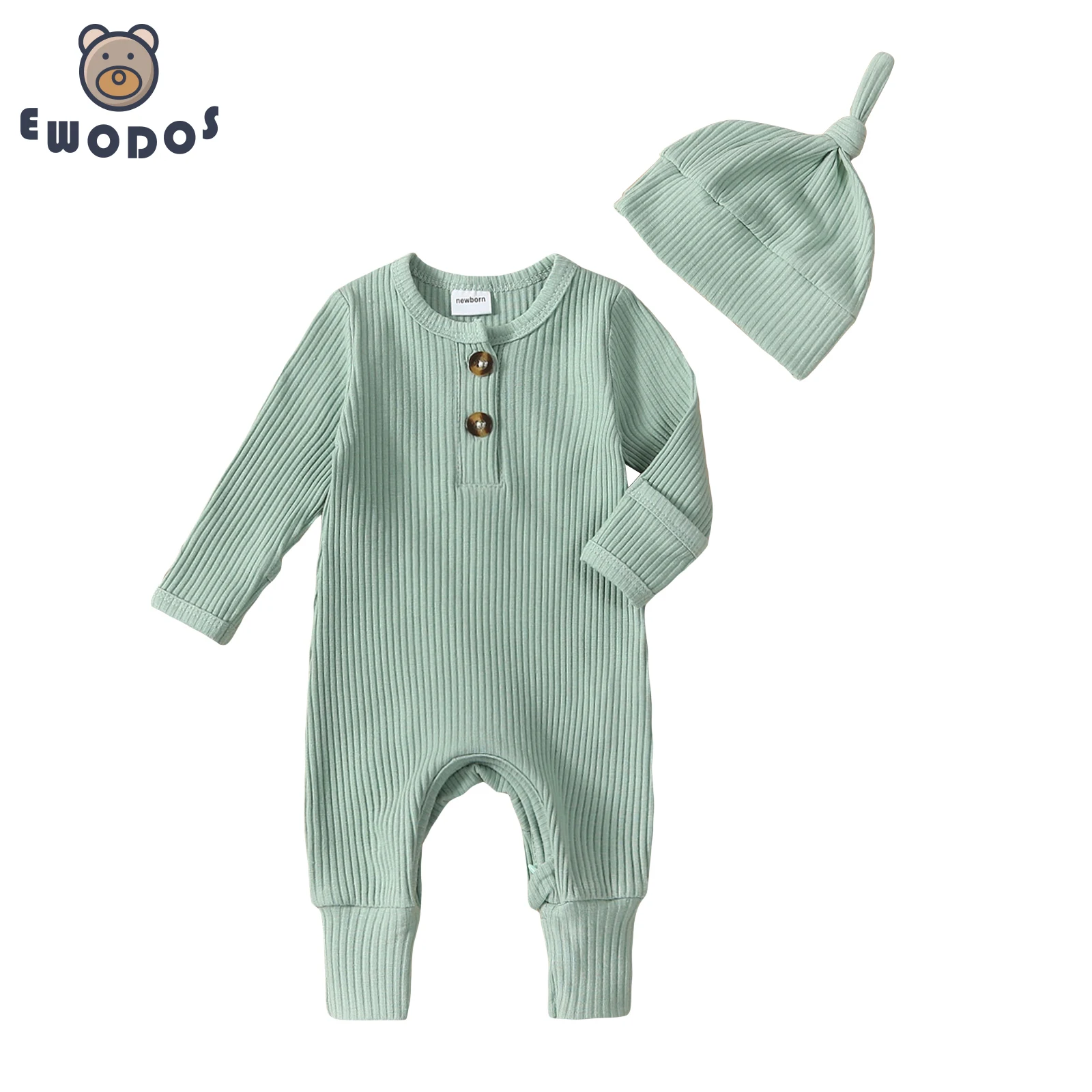 Top Trends: EWODOS Toddler Baby Boy 2 Pcs Outfits Solid Color Ribbed Long Sleeve Romper Jumpsuit With Hat For Infant Baby&#039;s Fall Clothes Shoppable Styles