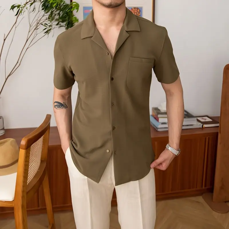 Top Trends: Handsome Turn-down Collar Short Sleeve Shirts Solid Color Pockets Man Summer Thin Temperament Fashion Casual Men&#039;s Clothing 2023 Shoppable Styles