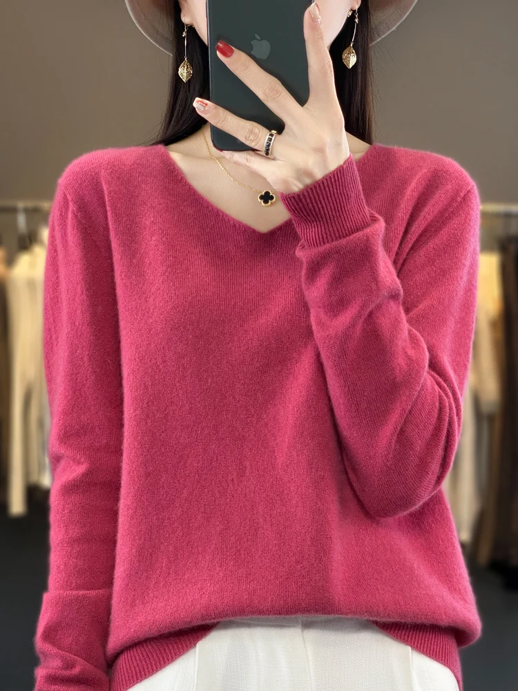 Top Trends: Women Basic Pullover 100% Merino Wool Sweater Autumn Winter V-neck Casual Cashmere Knitwear Female Bottoming Shirt Fashion Tops Shoppable Styles